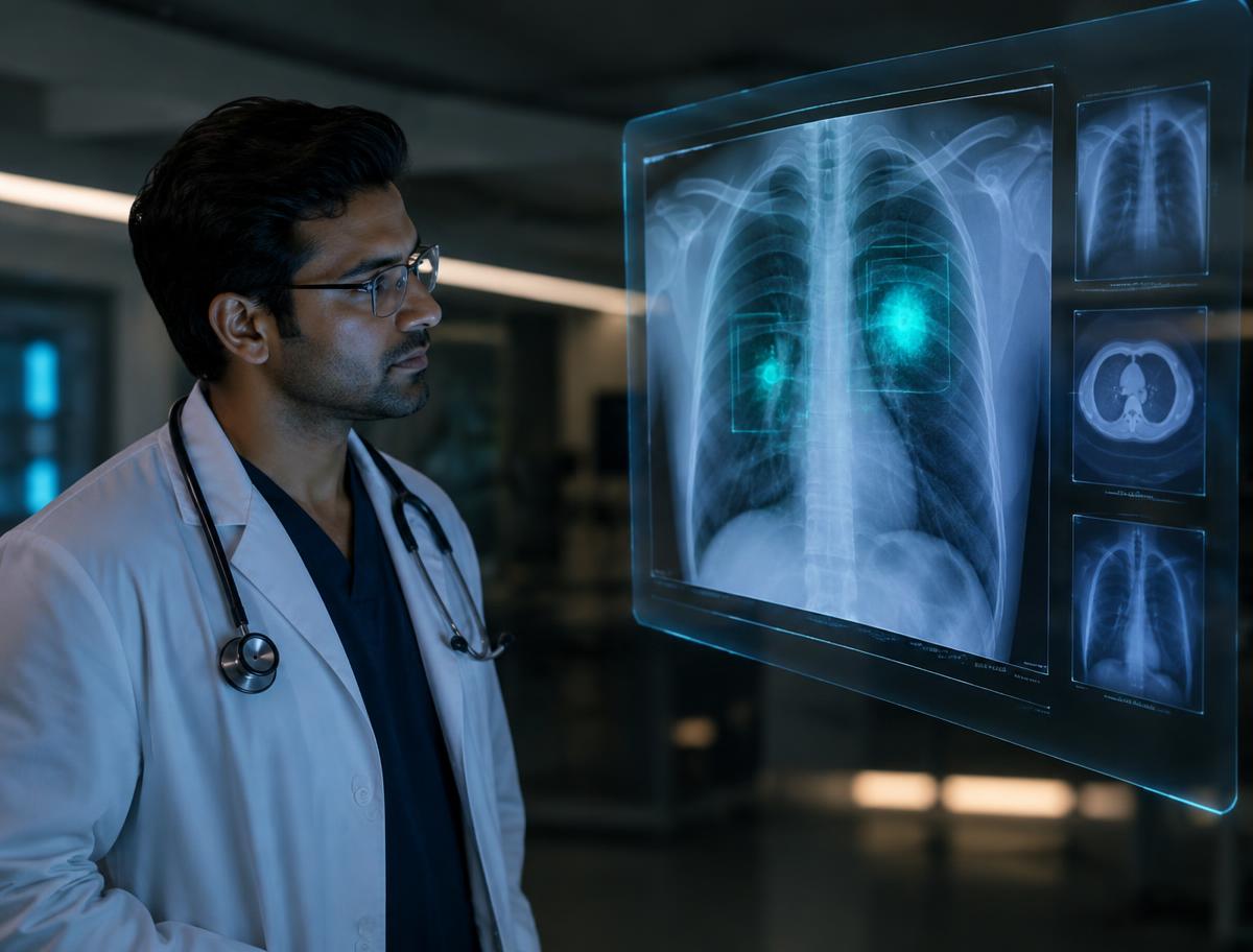 Doctor reviewing AI-highlighted X-ray